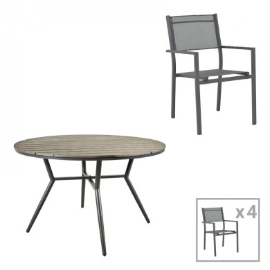 Appa-Moly dining table set of 5 pieces pakoworld aluminum and plywood in anthracite color Φ120x74cm