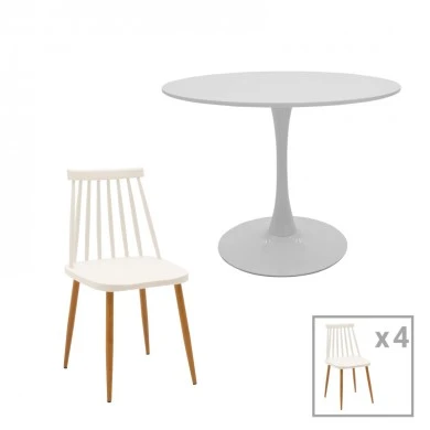 Aurora-Balou pakoworld dining table set of 5 pp-mdf in white color D100x73cm