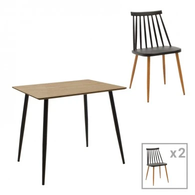 Aurora-Cuba pakoworld dining table set of 3 pp-mdf in black-sonoma color 70x70x75cm