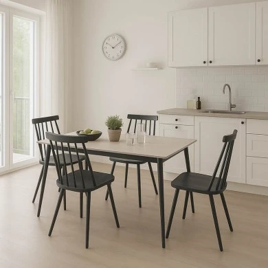 Aurora I-Gustas pakoworld dining table set of 5 pieces white marble-black 120x80x76cm