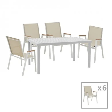 Dinning set Azelie-Kliton ΙΙ pakoworld set of 7 grey fabric-white aluminum 150x80x74cm