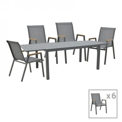 Dinning set Azelie-Lafla pakoworld set of 7 anthracite fabric-anthracite aluminum 160-240x90x75cm