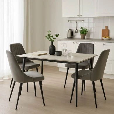 Azori-Gustas pakoworld dining set 5pcs white marble-anthracite 120x80x76cm