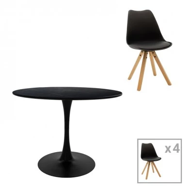 Dining table Balou-Caron set of 5 pakoworld MDF and pp in black-natural shade Φ120x73cm