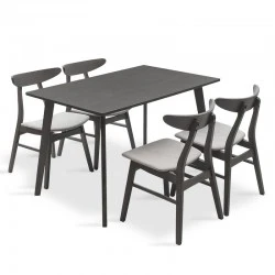 Dining set Benson - Orlean pakoworld 5pcs 120x75x75cm in rustic - grey fabric Dining set Benson - Orlean pakoworld 5pcs 120x75x75cm in rustic - grey fabric