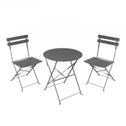 Bistro dining table pakoworld set of 3 pieces, metal, foldable, anthracite color, Φ60x71cm