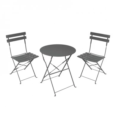 Bistro dining table pakoworld set of 3 pieces, metal, foldable, anthracite color, Φ60x71cm
