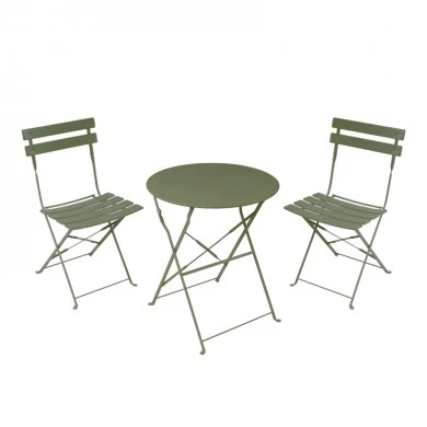 Bistro dining table pakoworld set of 3 pieces, metal, foldable,olive green color, Φ60x71cm