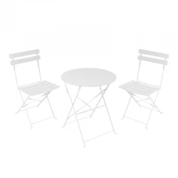Τραπεζαρία Bistro pakoworld σετ 3τεμ μεταλλική αναδιπλούμενη σε λευκή απόχρωση Φ60x71εκ