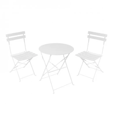 Bistro dining table pakoworld set of 3 pieces, metal, foldable, white color, Φ60x71cm