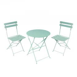 Bistro dining table pakoworld set of 3 pieces, metal, foldable, mint color, Φ60x71cm