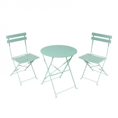 Bistro dining table pakoworld set of 3 pieces, metal, foldable, mint color, Φ60x71cm