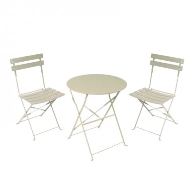 Bistro dining table pakoworld set of 3 pieces, metal, foldable, beige color, Φ60x71cm