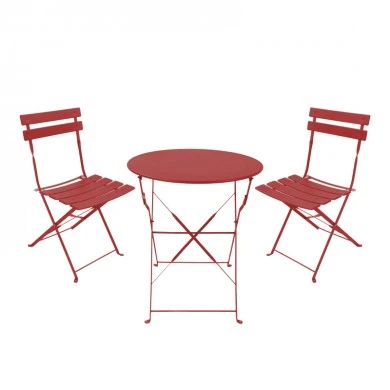 Bistro dining table pakoworld set of 3 pieces, metal, foldable, terracotta color, Φ60x71cm