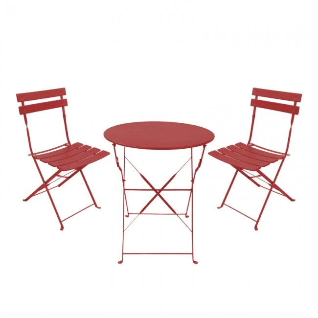 Τραπεζαρία Bistro pakoworld σετ 3τεμ μεταλλική αναδιπλούμενη σε terracotta απόχρωση Φ60x71εκ