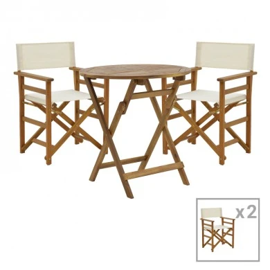 Τραπεζαρία Bistrual-Carpuva pakoworld σετ 3τεμ πτυσσόμενο φυσικό μασίφ ξύλο ακακίας Φ70x74εκ