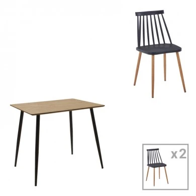 Dining table set of 3 pieces Cuba-Aurora I pakoworld in sonoma-black color 70x70x75cm