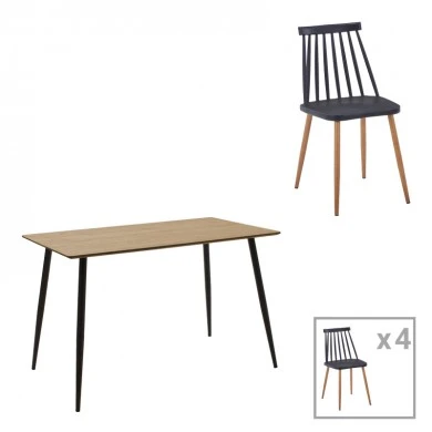 Dining table set of 5 pieces Cuba-Aurora I pakoworld in sonoma-black color 120x70x76cm