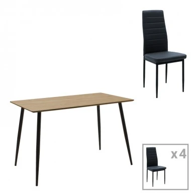 Dining table set of 5 pieces Cuba-Parker pakoworld madf in sonoma-black color 120x70x76cm