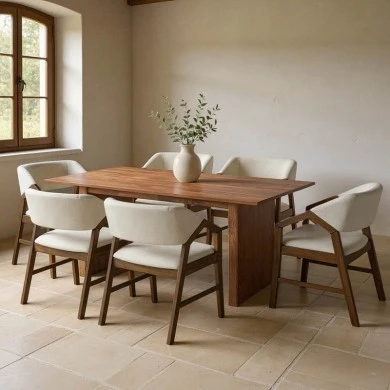 Dining table set Eleganza-Livia pakoworld set of 7 pieces mdf in walnut shade 180x99x75.8cm