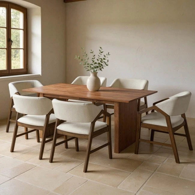 Dining table set Eleganza-Livia pakoworld set of 7 pieces mdf in walnut shade 180x99x75.8cm