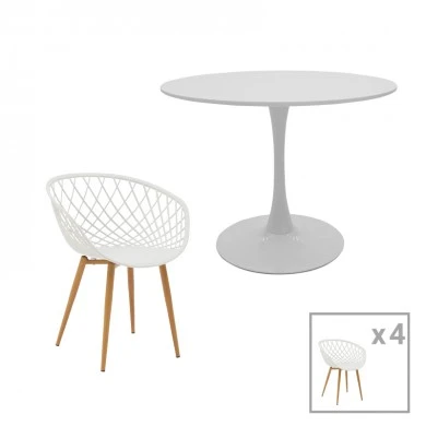 Ezra-Balou pakoworld dining table set of 5 pp-mdf in white color D100x73cm