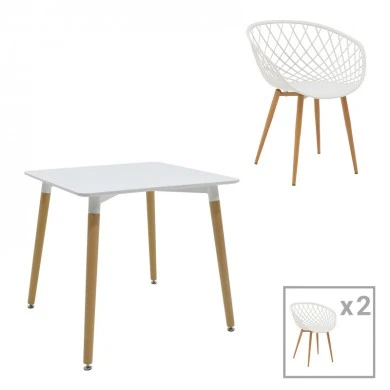 Ezra-Natali pakoworld dining table set of 3 pp-mdf in white-natural color 80x80x76cm