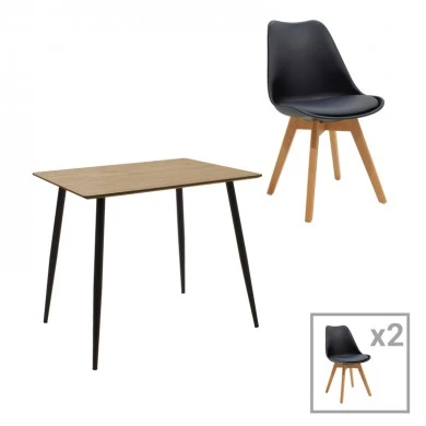Gaston-Cuba pakoworld dining table set of 3 pp-mdf in black-sonoma color 70x70x75cm