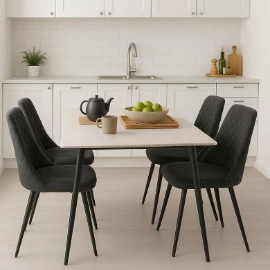 Gustas-Giselle pakoworld dining set 5pcs white marble sintered stone-black velvet 120x60x75cm
