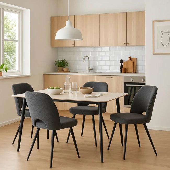 Gustas-Renish pakoworld dining set 5pcs white marble sintered stone-boucle grey 120x60x75cm