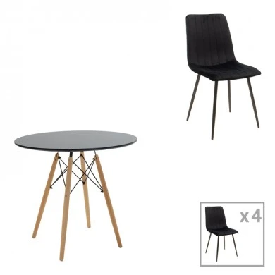 Julita-Noor pakoworld dining table set of 5 pcs MDF black-natural legs Φ80x73cm