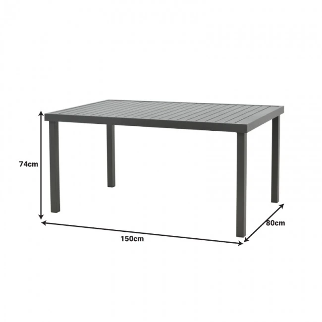 Mabu-Klinton dining table set of 5 pakoworld aluminum and fabric in anthracite shade 150x80x74cm