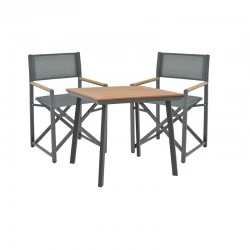 Mabu-Synergy dining table set of 3 pakoworld anthracite aluminum and plywood in natural color 80x80x74cm Mabu-Synergy dining table set of 3 pakoworld anthracite aluminum and plywood in natural color 80x80x74cm