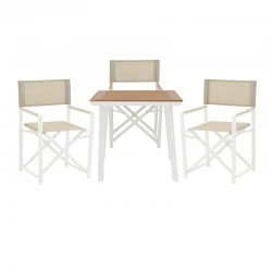 Mabu-Synergy dining table set of 3 pakoworld white aluminum and plywood in natural color 80x80x74cm Mabu-Synergy dining table set of 3 pakoworld white aluminum and plywood in natural color 80x80x74cm