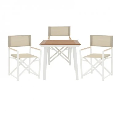Mabu-Synergy dining table set of 3 pakoworld white aluminum and plywood in natural color 80x80x74cm