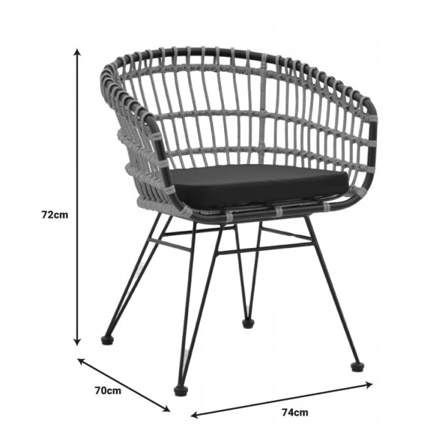 Dining table Naoki C pakoworld set of 7 natural rattan-black metal-glass 160x90x78cm