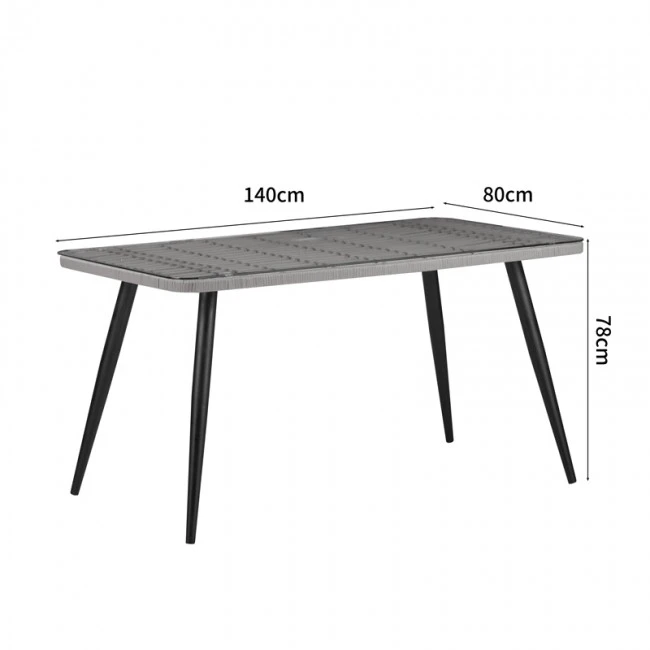 Naoki dining table set of 5 pieces pakoworld glass-pe rattan in natural shade with black legs 140x80x78cm