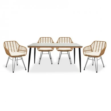 Naoki dining set 7pcs pakoworld metal-black-pe natural