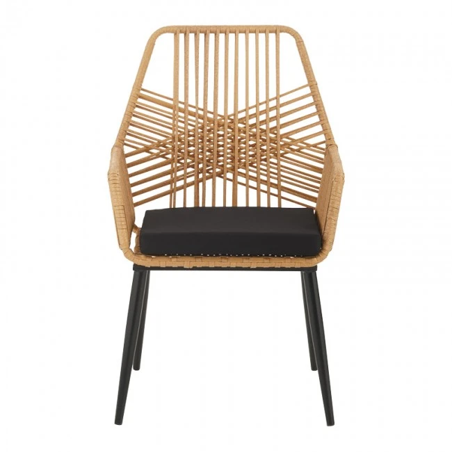 Naoki-Tanish dining set 5 pcs pakoworld glass-pe rattan in natural shade with black legs 140x80x78cm