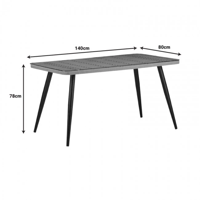 Naoki-Tanish dining set 5 pcs pakoworld glass-pe rattan in natural shade with black legs 140x80x78cm