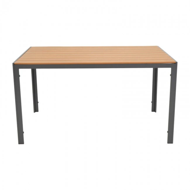 Dining table Nares-Uplift set of 5 pakoworld anthracite aluminum and plywood in natural color 140x80x72.5cm
