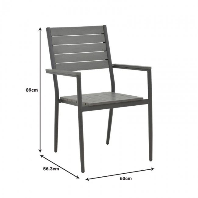 Dining table Nares-Uplift set of 5 pakoworld anthracite aluminum and plywood in natural color 140x80x72.5cm