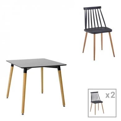 Dining table set of 3 pieces Natali-Aurora I pakoworld in black-natural color 80x80x76cm