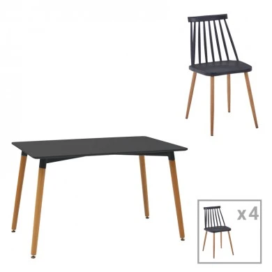 Dining table set of 5 pieces Natali-Aurora I pakoworld in black-natural color 120x80x76cm