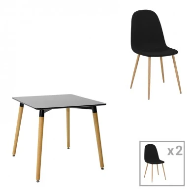 Dining table set of 3 pieces Natali-Bella pakoworld madf in black-natural color 80x80x76cm