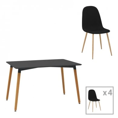 Dining table set of 5 pieces Natali-Bella pakoworld mdf in black-natural color 120x80x76cm