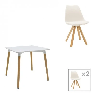 Dining table Natali-Caron pakoworld set of 3 pcs MDF white-natural legs 80x80x76cm
