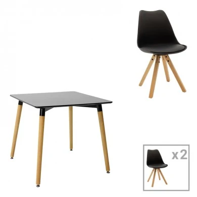 Dining table set of 3 pieces Natali-Caron pakoworld mdf in black--natural color 80x80x76cm