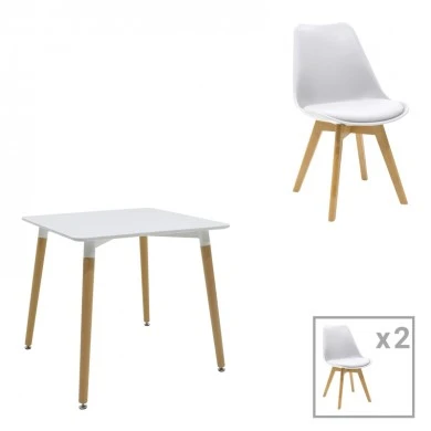 Dining table Natali-Gaston pakoworld set of 3 pieces in white 80x80x76cm