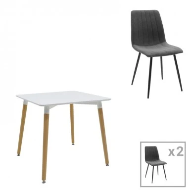 Dining table Natali-Noor pakoworld set of 3 pcs MDF white-dark grey-natural legs 80x80x76cm